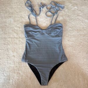 Acacia navy/white striped one piece swimsuit